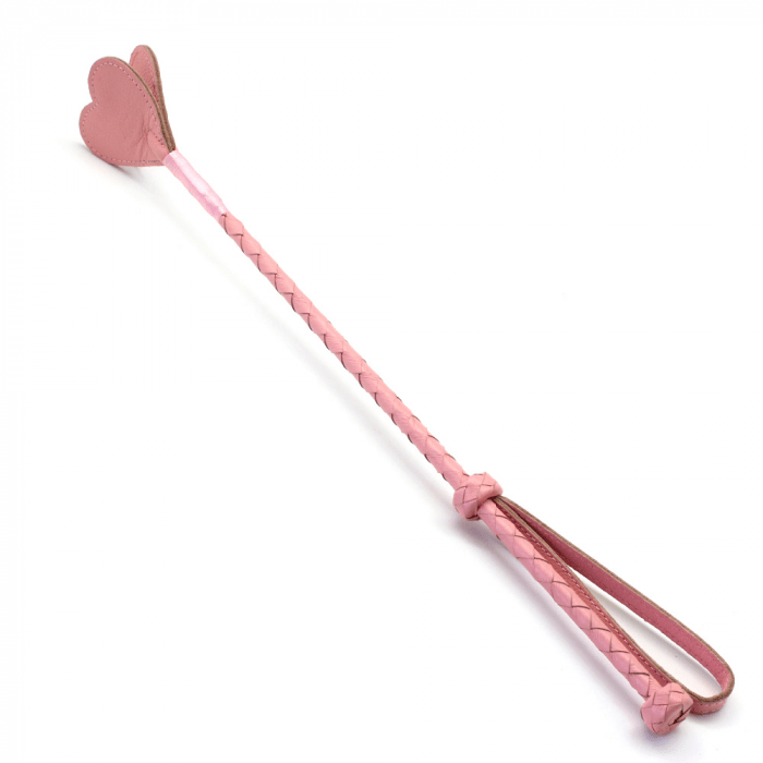 Pink Leather BDSM Riding Crop with Heartshaped Double Layered TIp