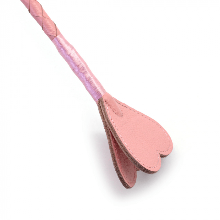 Pink Leather Bondage Riding Crop with Heartshaped Double Layered TIp