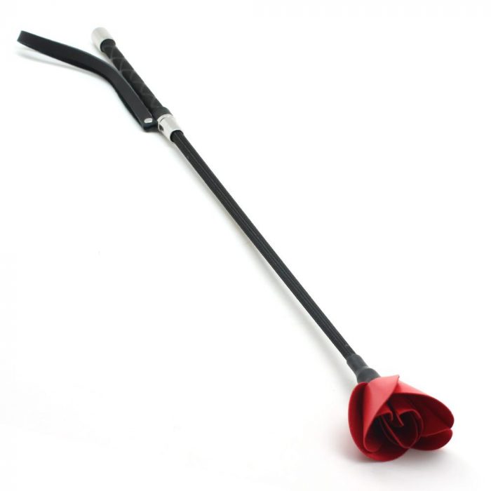 Red Leather Rose Bud Riding Crop