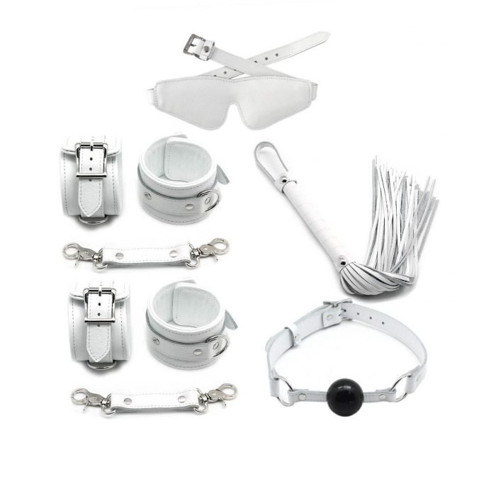 White Cow Leather Pack with Silver Metalware