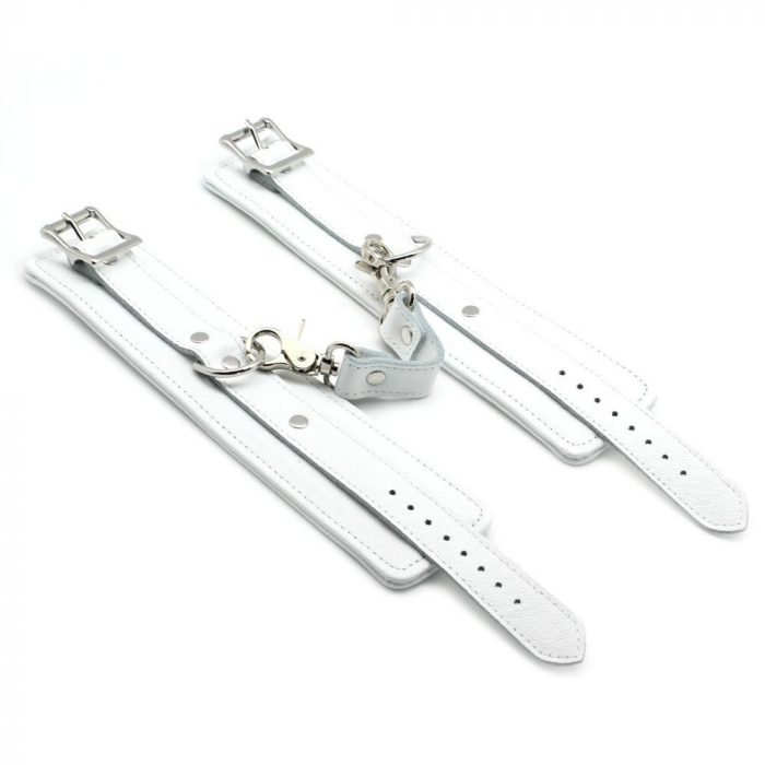 White Cow Leather BDSM Handcuffs