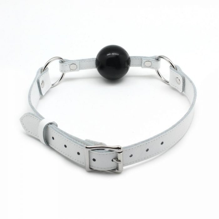 white cow leather strap with Silicon Ball Gag