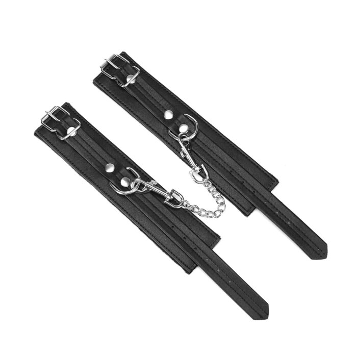 black bond leather wrist cuffs with silver clips