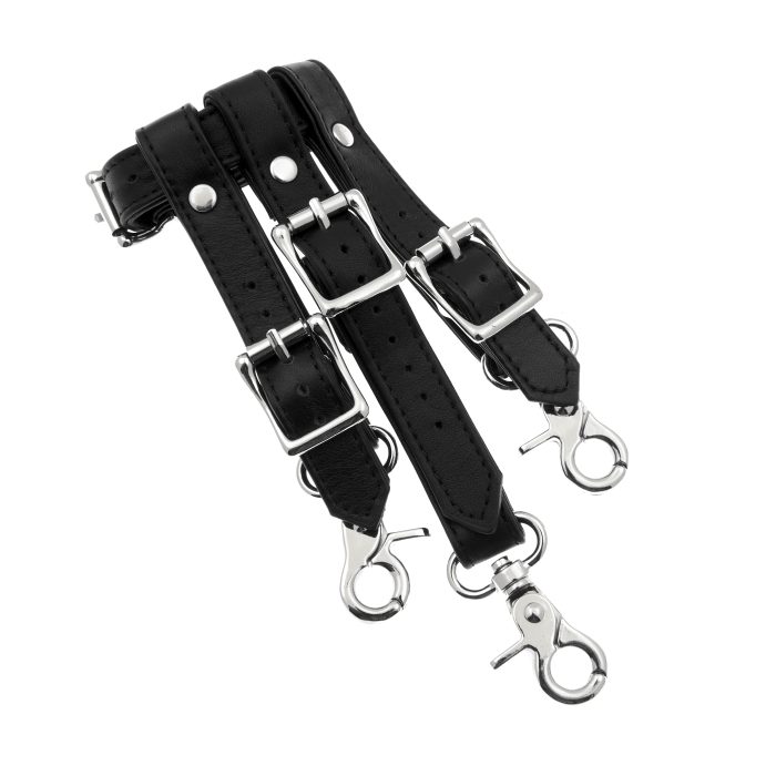 Premium Black Leather with Silver Metal Forced Orgasm Harness Belt Buckle Section