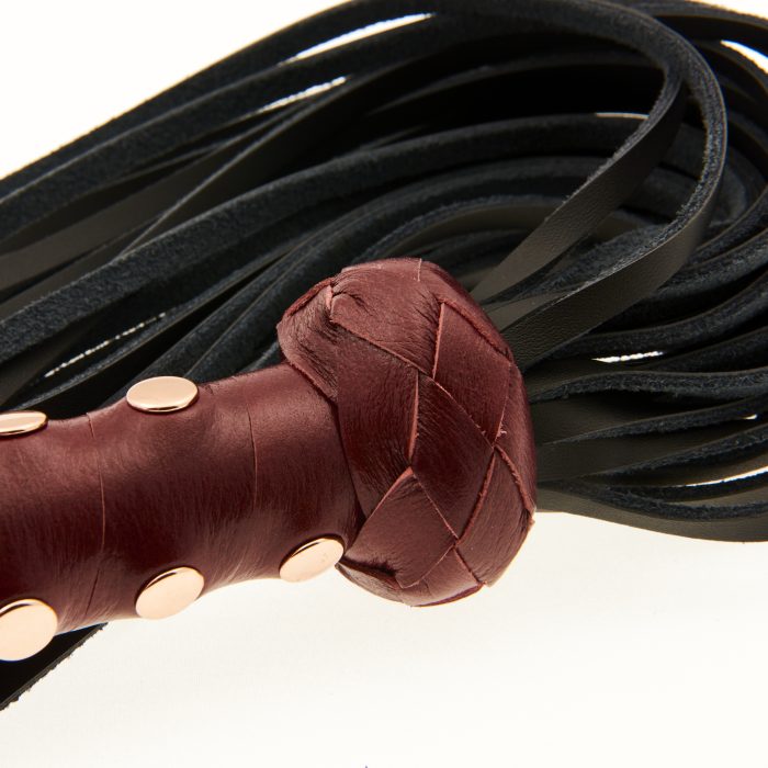 Red Wine Leather Premium Studded Flogger Strap End