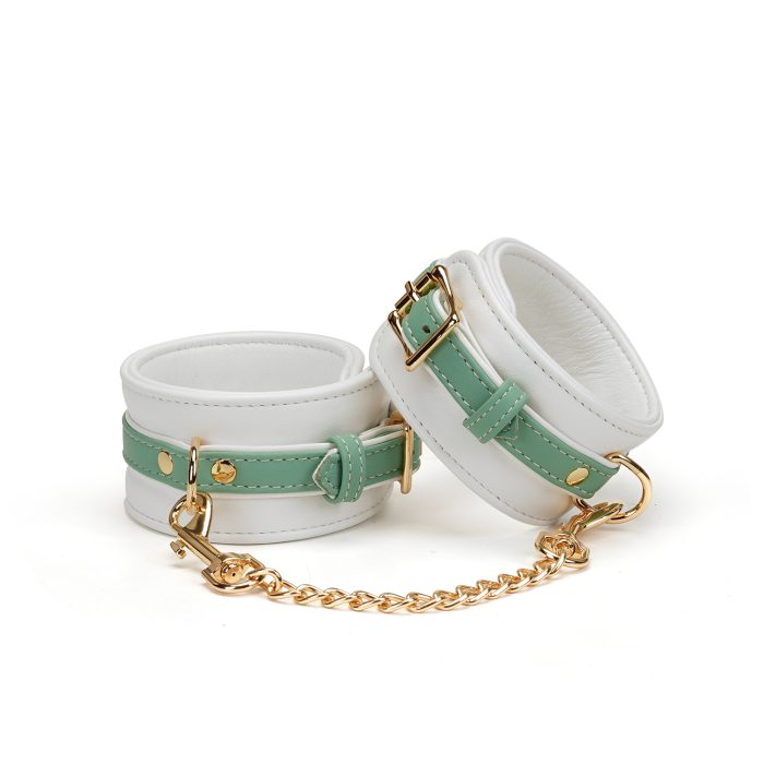 White & Green Fairy Goat Leather Hand Cuffs